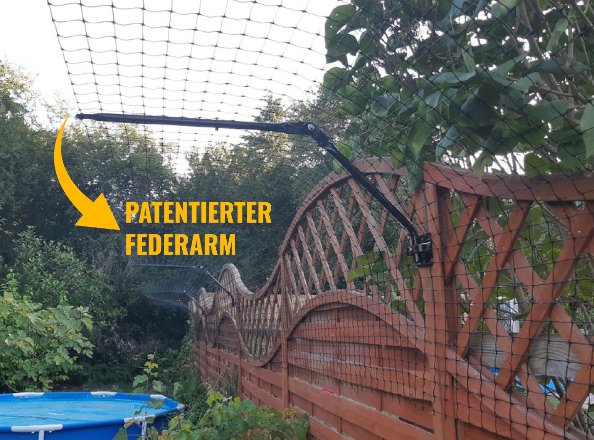 15m Katzenzaun Komplettset, Marke Cat-Safe, Kleintierzaun aus Kunststoff-Netz